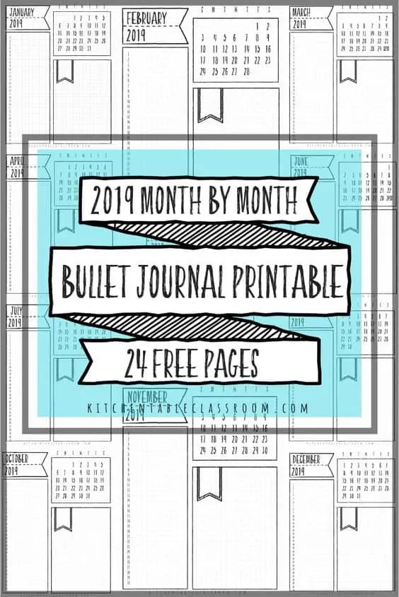 2019 month by month bullet journal printable 24 free pages