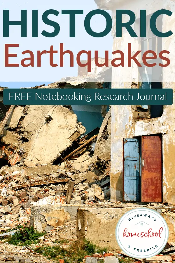 Historic Earthquakes Free Notebooking Research Journal text with image background of destroyed buildings