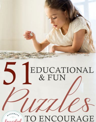 young girl completing a puzzle - overlay 51 Educational & Fun Puzzles to Encourage Learning