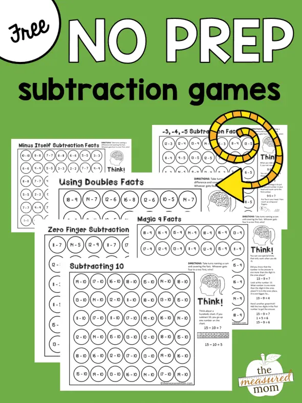 free no prep subtraction games