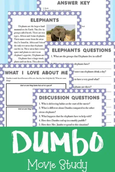 Dumbo Movie Study text with background image examples of worksheets