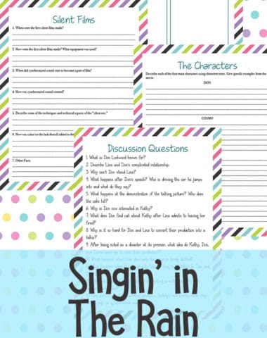 Whether your kids love musicals or you want to expand their horizons, this Singing in the Rain movie study is great spring study. This movie study includes four pages, perfect as a precursor to a descriptive paper. #moviestudy #movies #hsgiveaways #homeschoolers