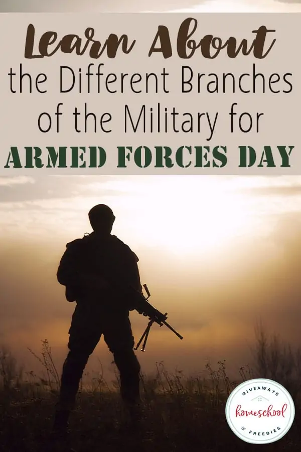 Learn About the Different Branches of the Military for Armed Forces Day text with image of a soldier\'s silhouette