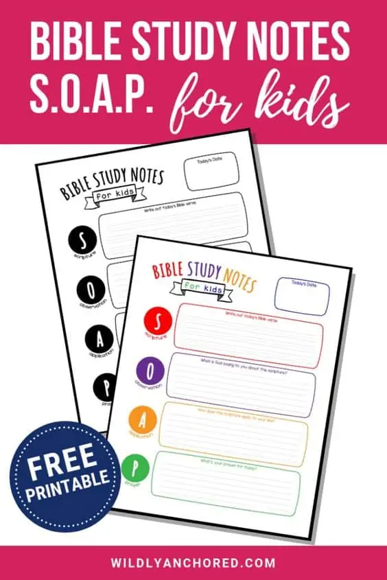 Bible study notes S.O.A.P. for kids free printable