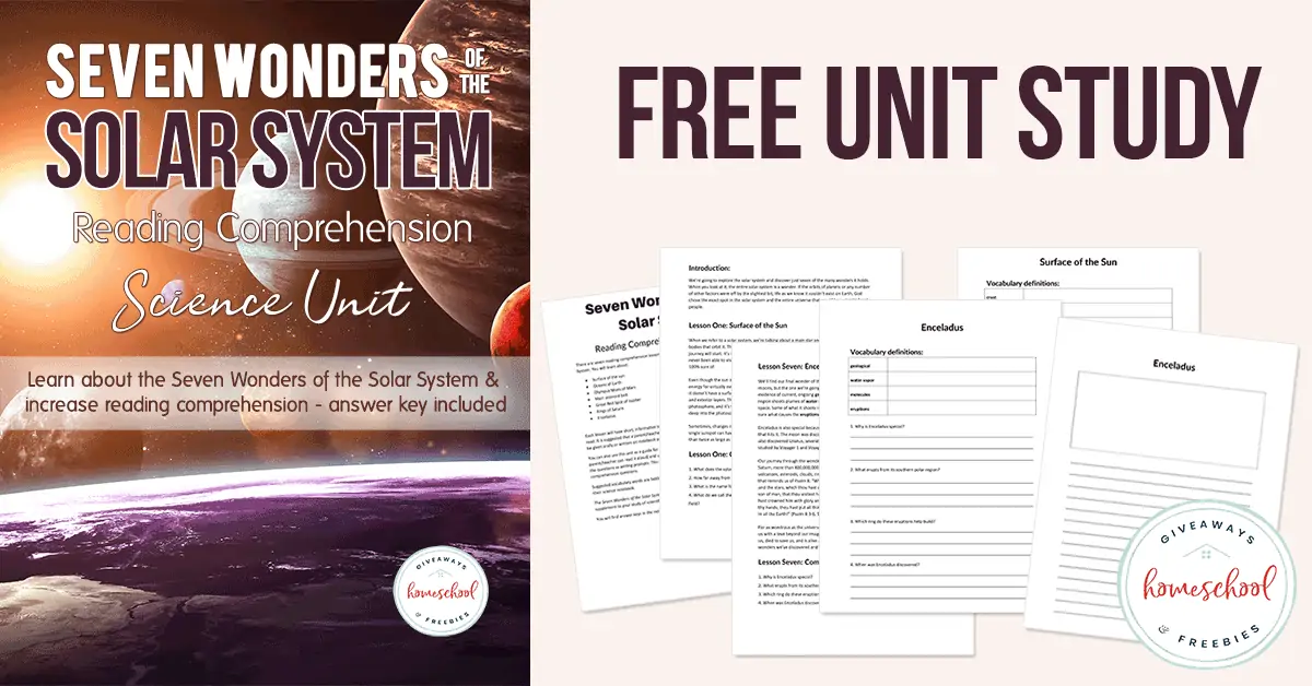 Seven Wonders of the Sola System workbook cover with image examples of pages