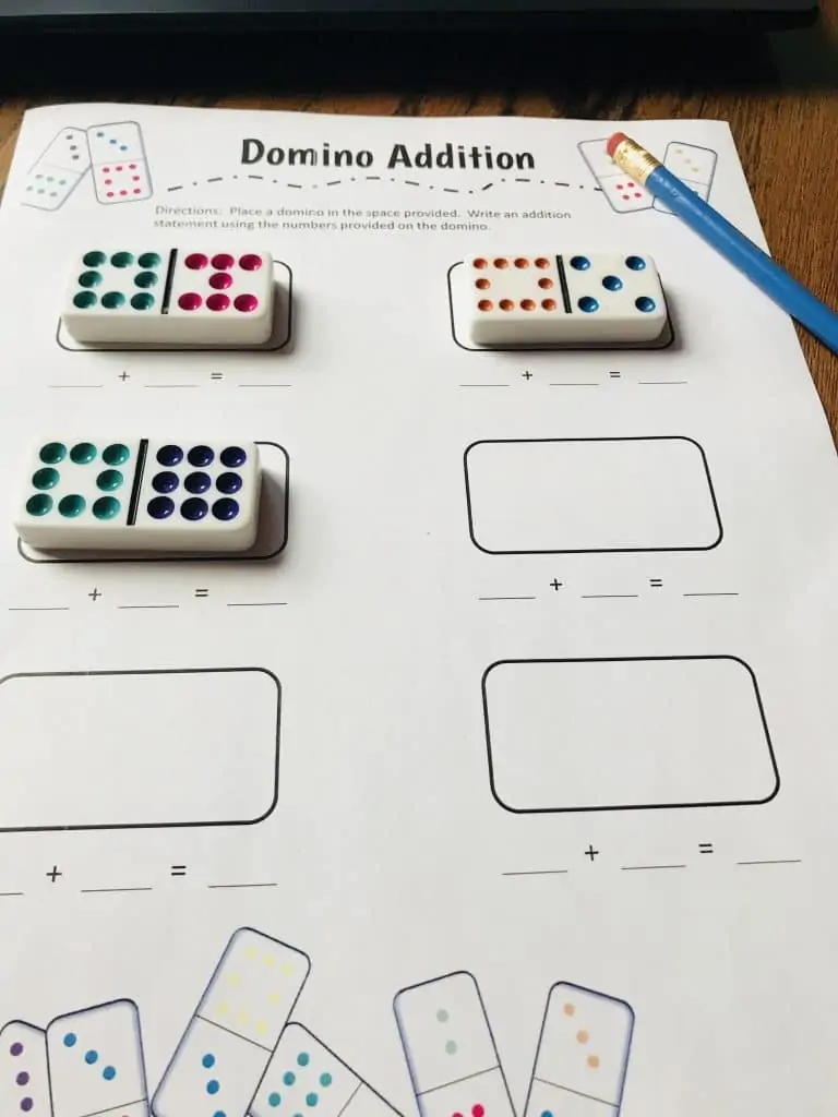 addition worksheet with dominos