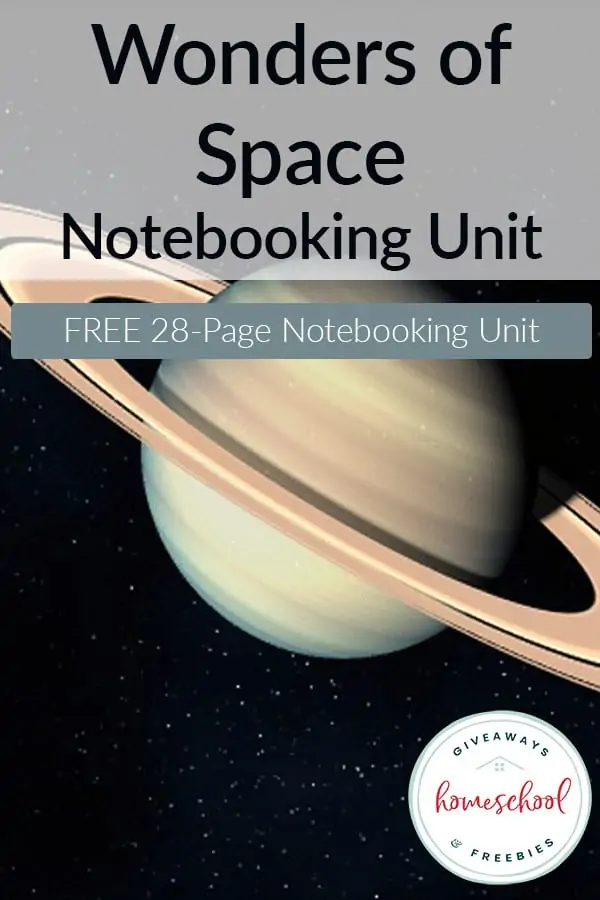 Wonders of Space Notebooking Unit text with illustrated image of Saturn in space