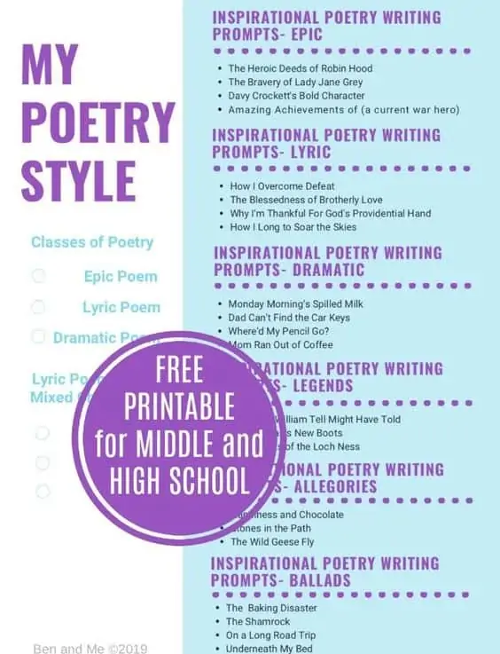 my poetry style free printable for middle and high school