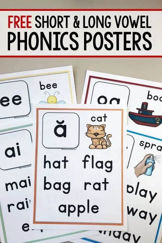 free short and long vowel phonics posters