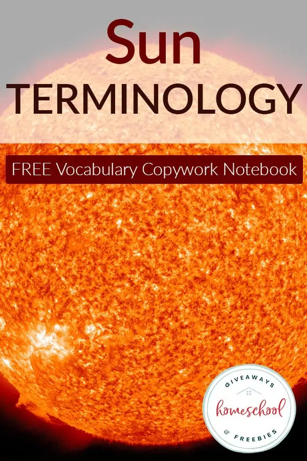 Sun Terminology Free Vocabulary Copywork Notebook