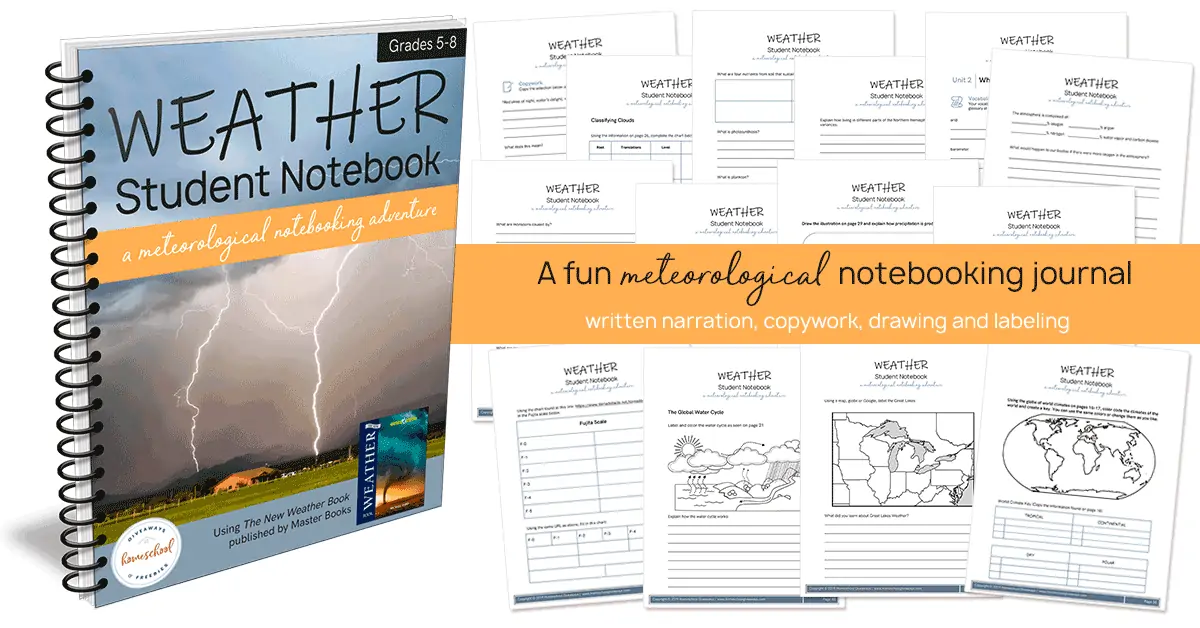 Weather Student Notebook workbook cover with image examples of pages from workbook