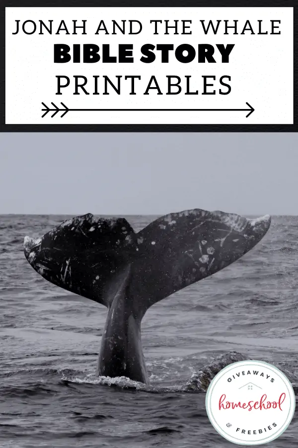 Jonah and the Whale Bible Story Printables with a picture of a whale's tail coming our of the water.