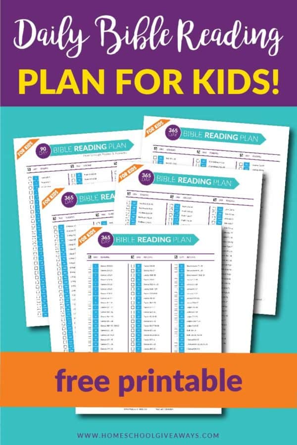 Daily Bible Reading Plan for Kids! text with image examples of pages