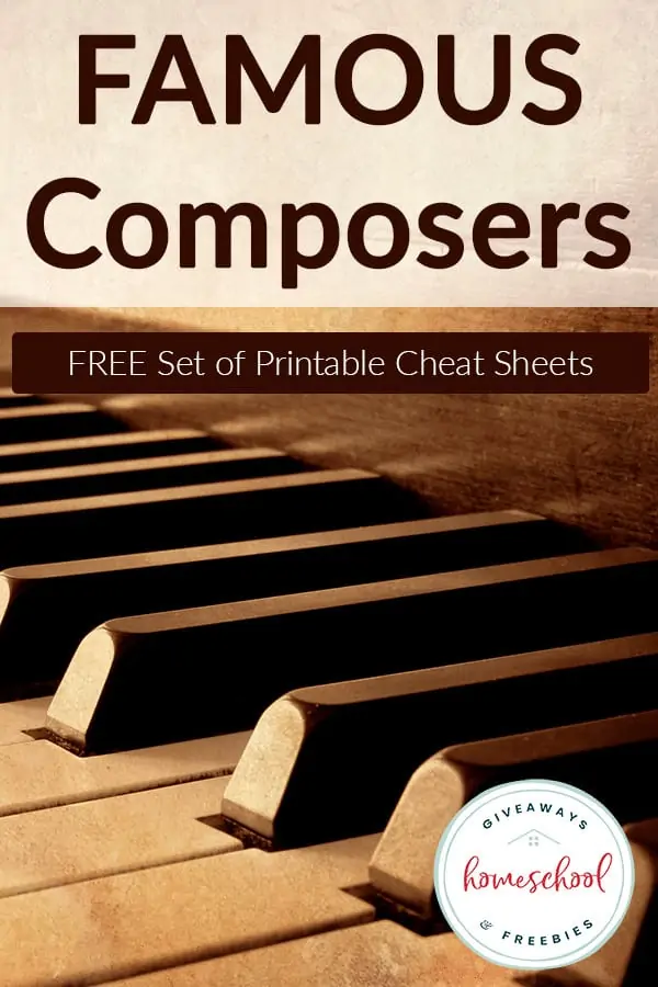 Famous-Composers-Cheat-Sheets text with image background of piano keys up close