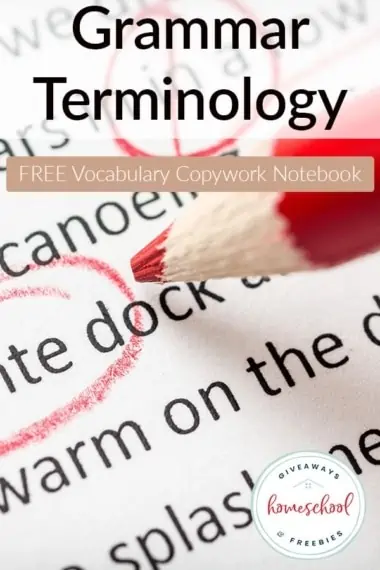 Grammar Terminology Free Vocabulary Copywork Notebook