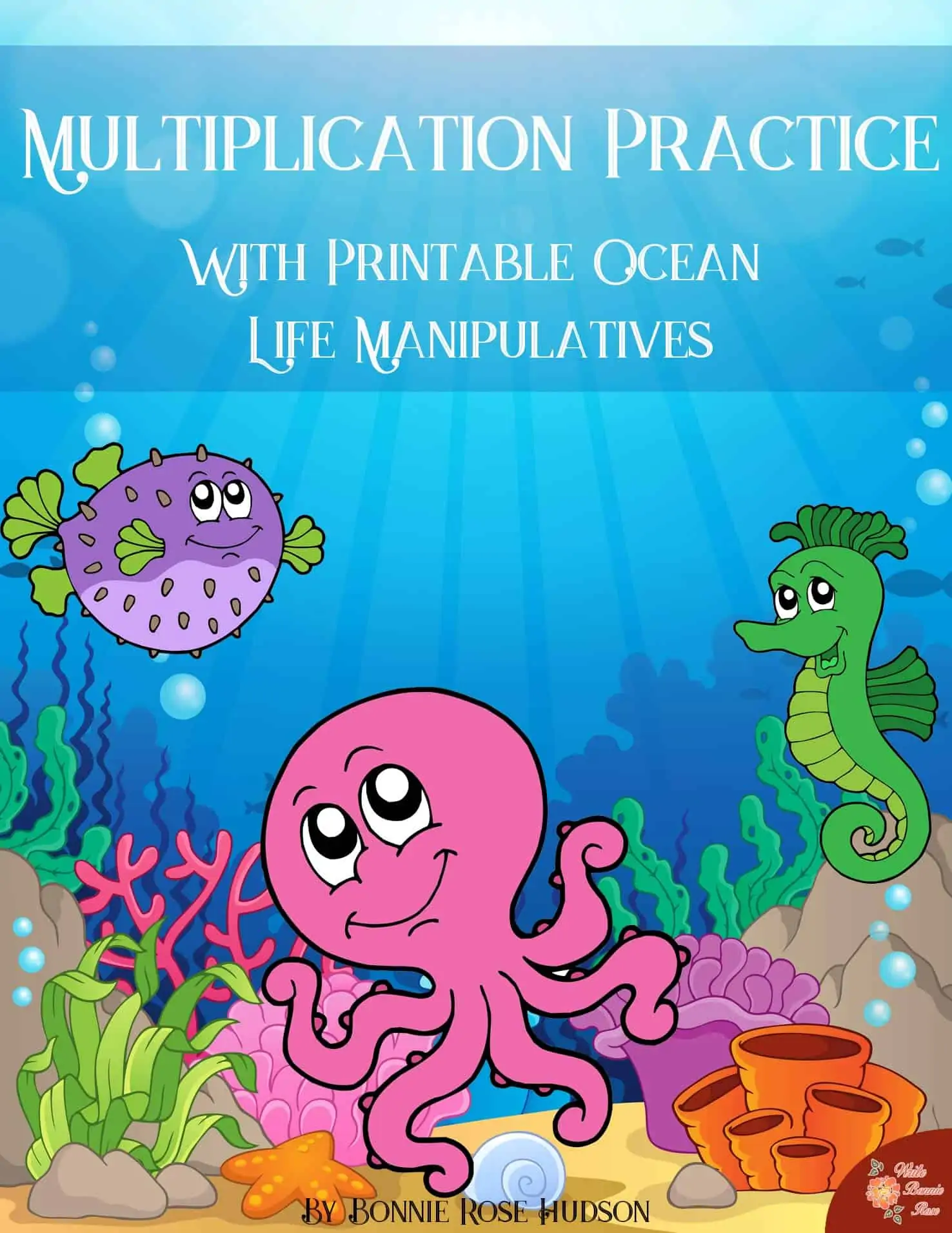 Multiplication Practice text with illustrated background of underwater life