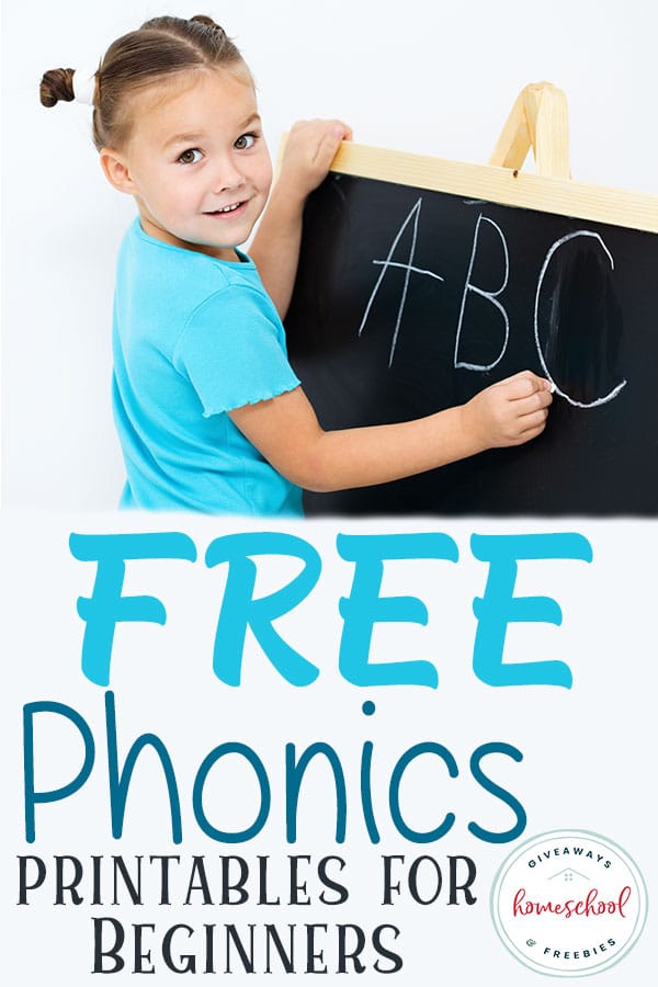 young girl writing ABC on chalkboard with overlay - Free Phonics Printables for Beginners