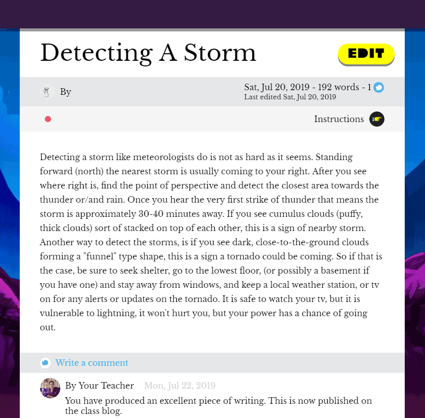 Detecting a Storm text