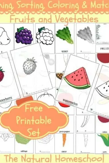 free printable set of learning with fruits and vegetables