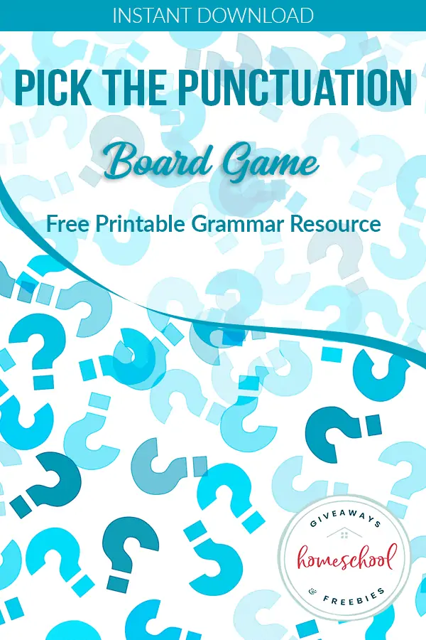 Pick the Punctuation Board Game text with image background of scattered blue question marks