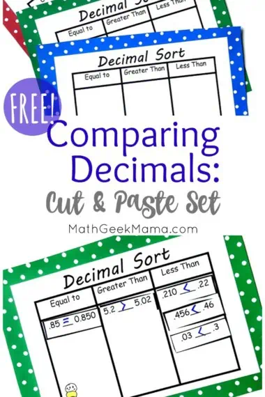 Free! Comparing Decimals: Cut & Paste Set