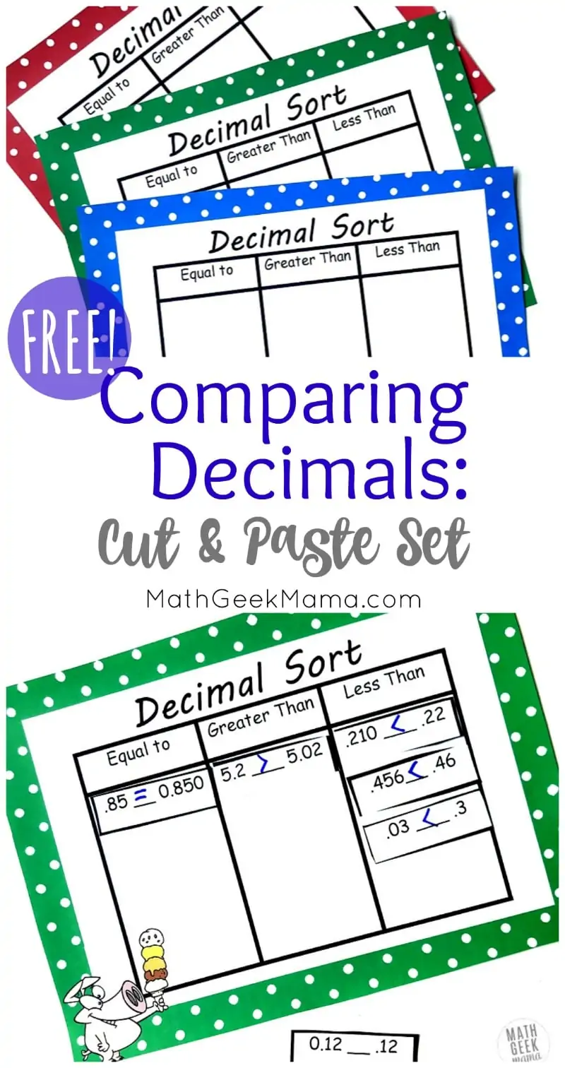 Free! Comparing Decimals: Cut & Paste Set