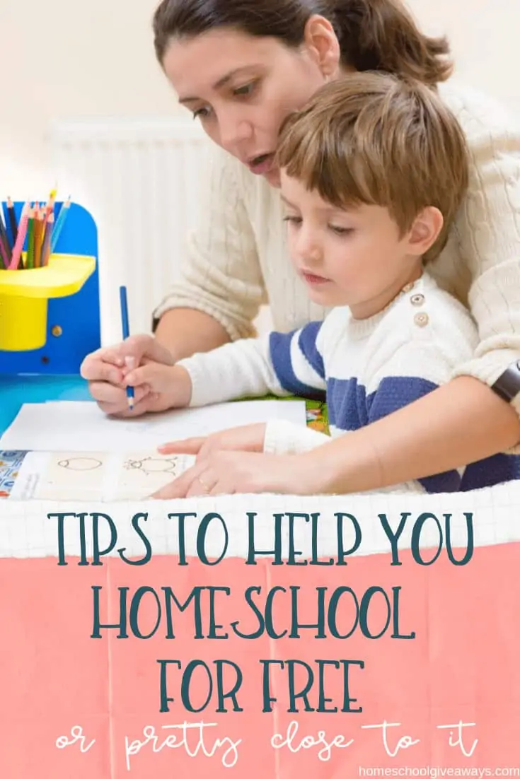 Tips to Help Your Homeschool for Free text with image of helping her son draw