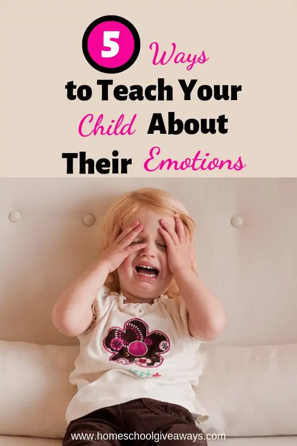 Help your child understand and control their emotions text with image of little girl crying and holding her face with her hands