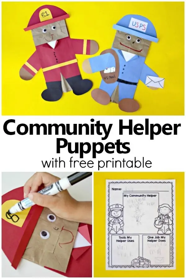 Community Helper Puppets with Free Printable