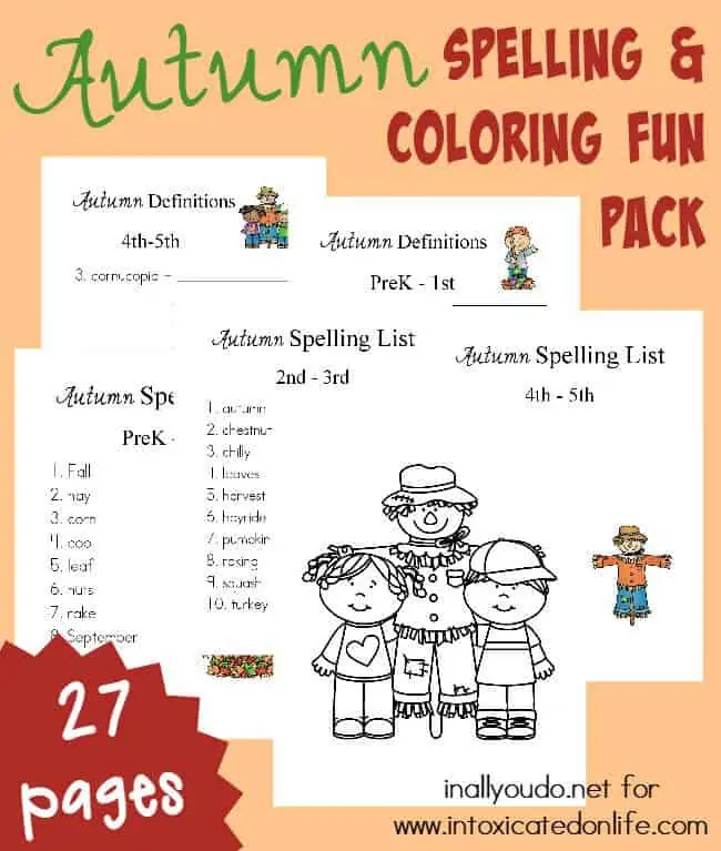 27 Pages of Autumn Spelling & Coloring Fun Pack