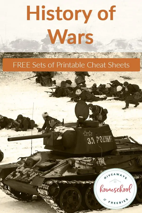 History of Wars Free Sets of Printable Cheat Sheets with black and white background image of an old war scene