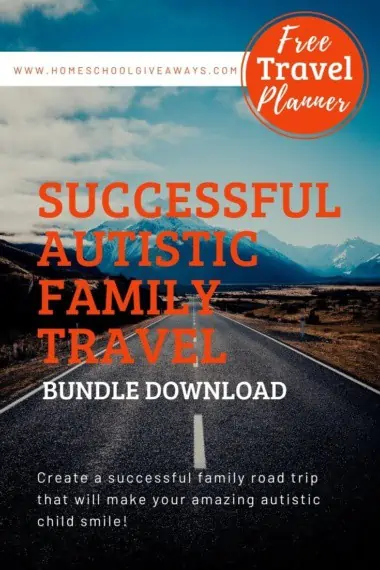 Successful Autistic Family Travel Bundle text with image of a road and a mountain in the background