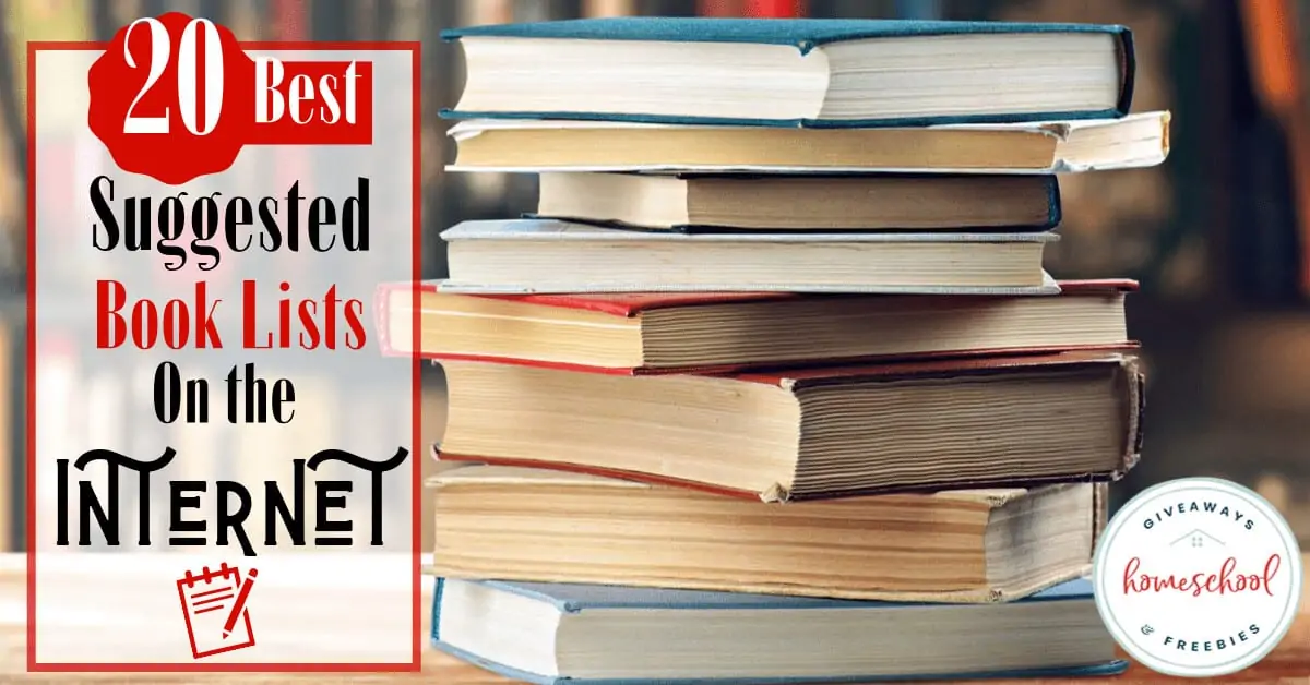 20 Best Suggested Book Lists on the Internet text with image of books stacked