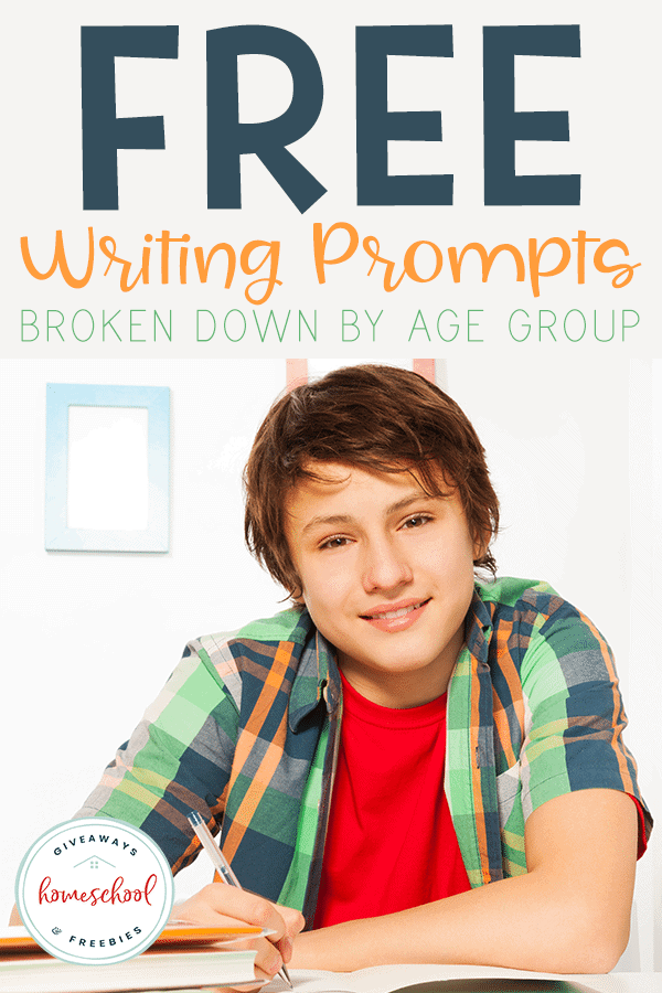 If you have a child that struggles with what to write you will love these FREE Writing Prompts broken down by age group. #freewritingprompts #homeschoolwriting #hsgiveaways