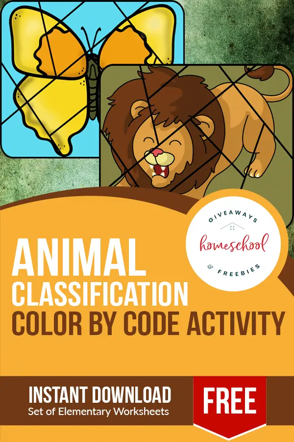 Animal Classification Color by Code Activity text and illustrated examples of a butterfly and a lion