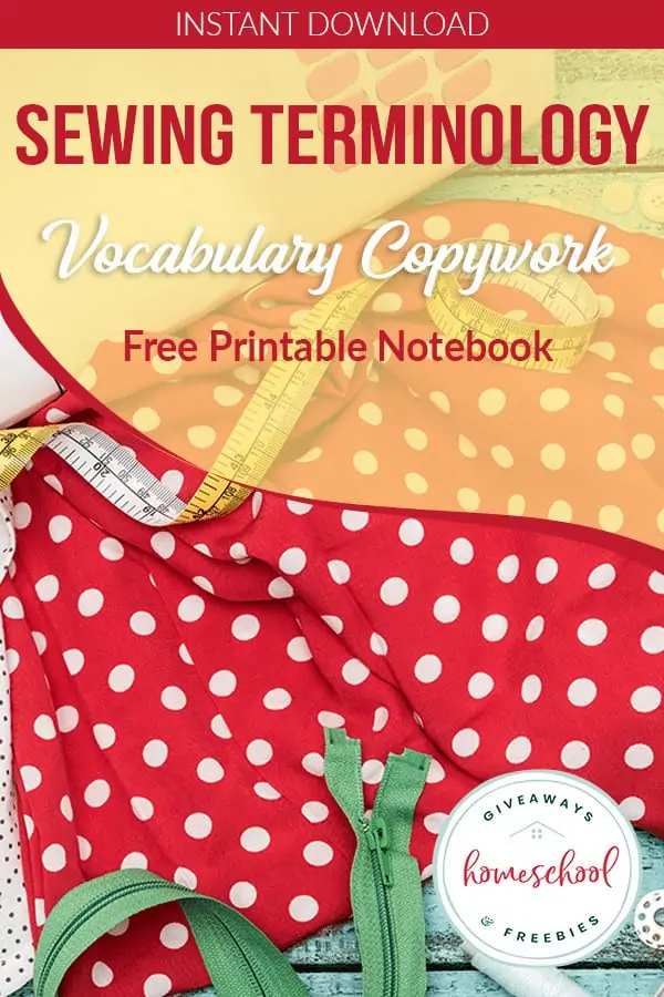 sewing materials with overlay sewing terminology vocabulary copywork Free Printable Notebook