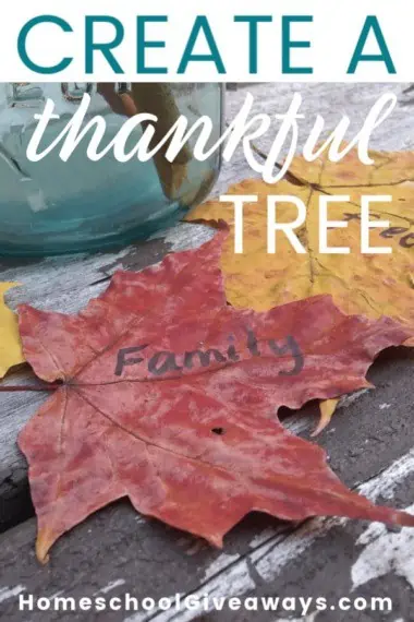 Create a Thankful Tree text with image of fall colored leaves