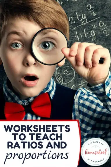 Worksheets to Teach Ratios and Proportions text with image of a boy wearing a bowtie and using a magnifying glass