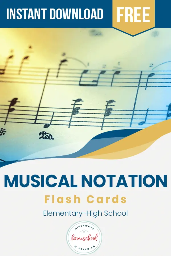 Musical Notation Flash Cards text with image background of sheet music