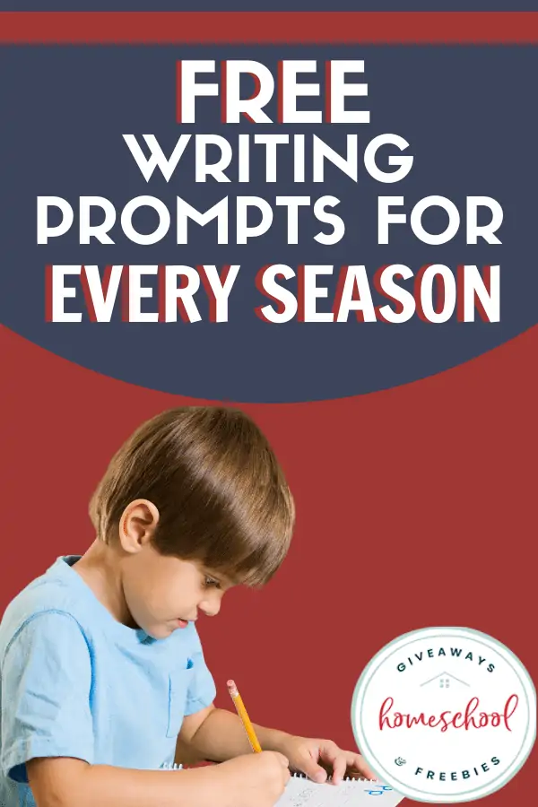 young boy writing with overlay - FREE Writing Prompts for Every Season