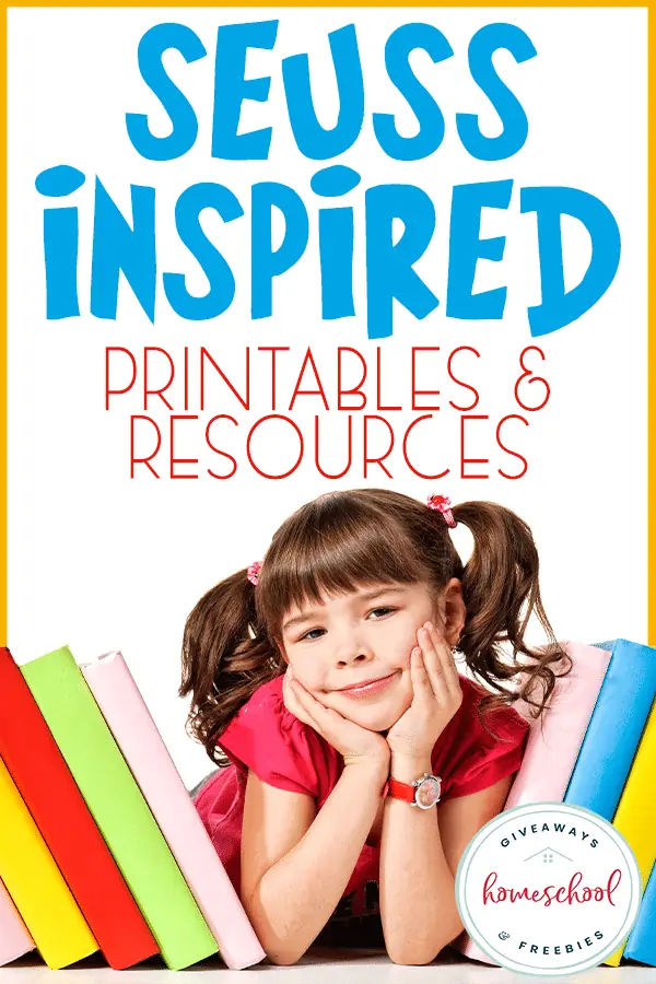 girl in pigtails posing with books and text Dr. Seuss Inspired Printables & Resources