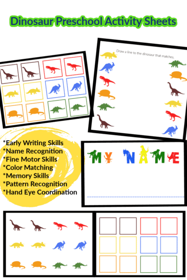 Dinosaur Preschool Activity Sheets