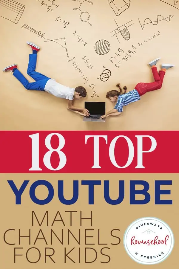 Kids floating with a laptop and text 18 Top YouTube Math Channels for Kids
