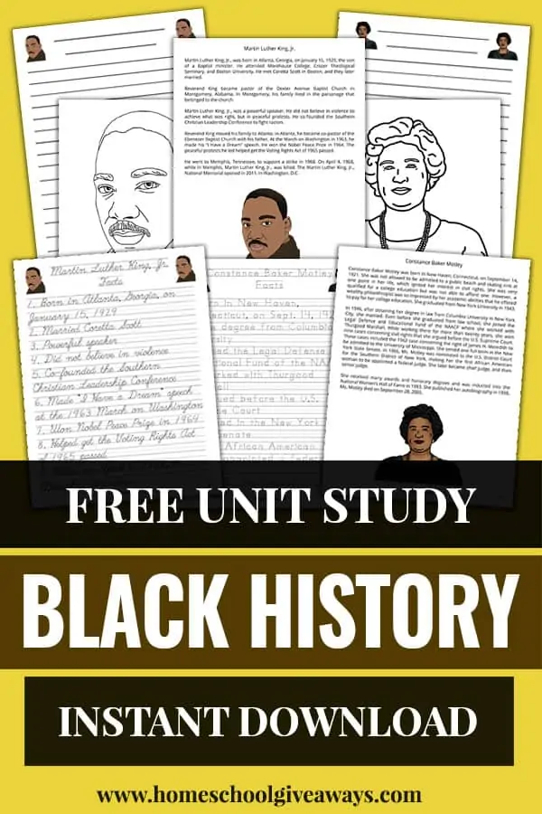 black history unit study sample pages