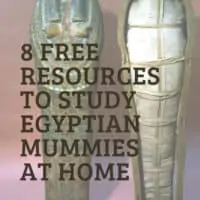 image of Egyptiaan Mummy and tomb wit h text overlay. 8 Free Resources to stdy Egyptian Mummies at Home from www.Homeschoolgivaways.com