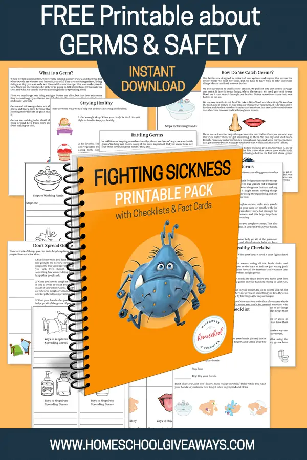 Free Printable About Germs & Safety workbook cover and examples of pages