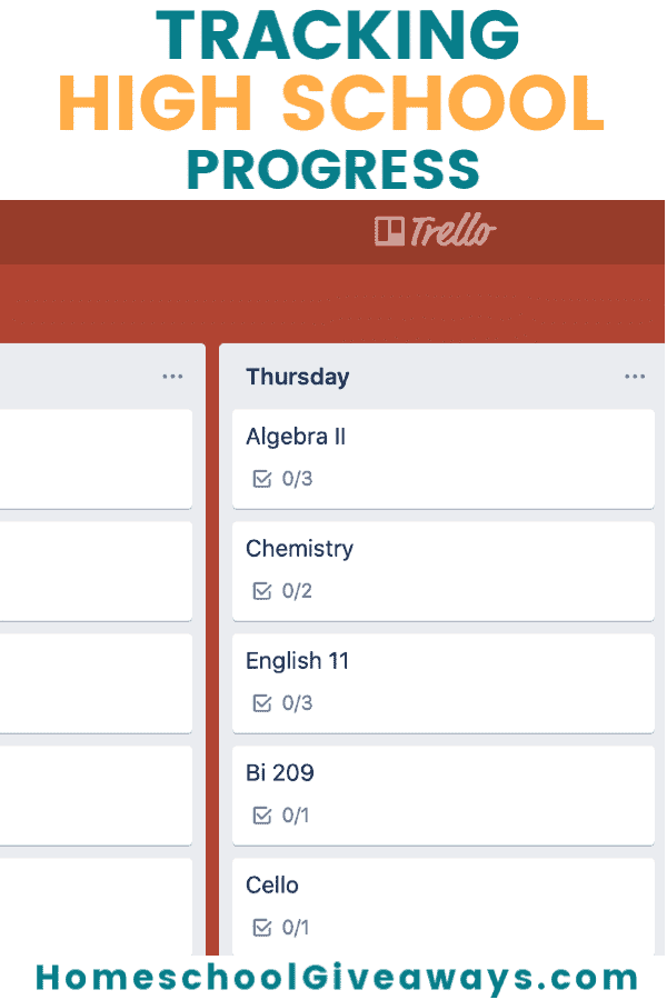 Trello board image for tracking high school progress