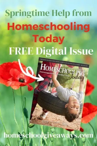 Springtime Help from Homeschooling Today Free Digital Issue text with image example of a book cover over a background of flowers
