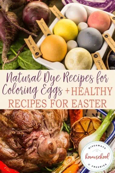 natural dyed easter eggs and healthy lamb meal