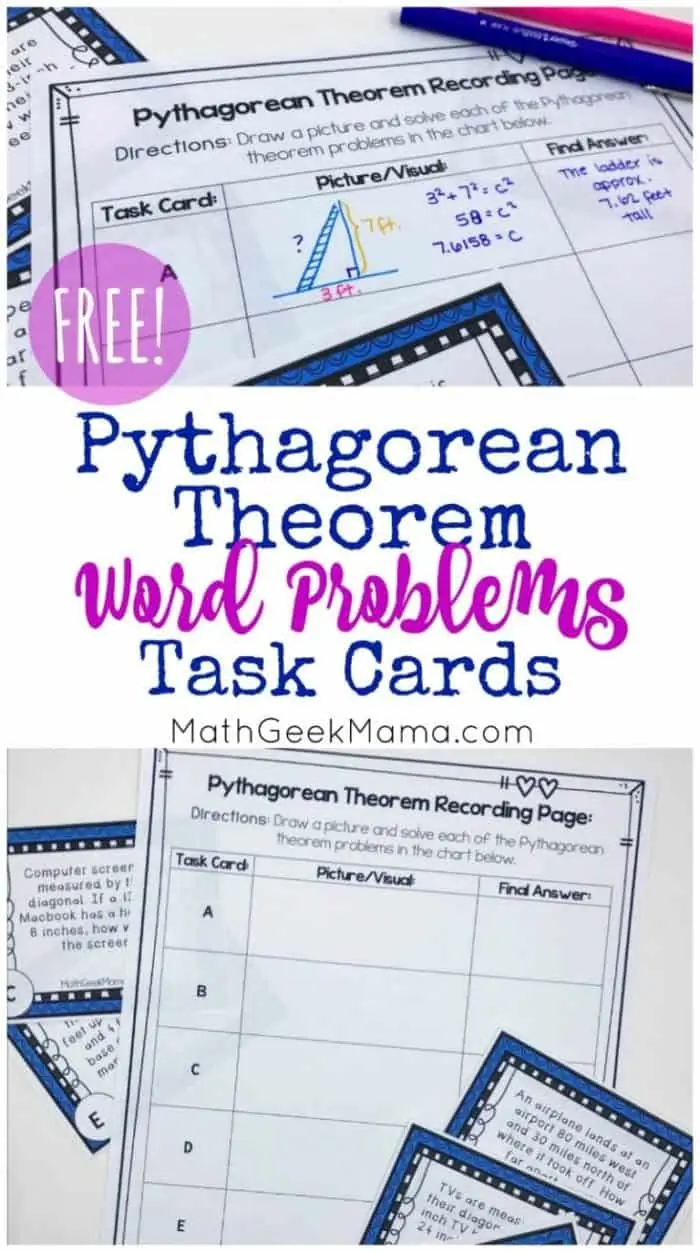 Free Pythagorean Theorem Word Problems Task Cards